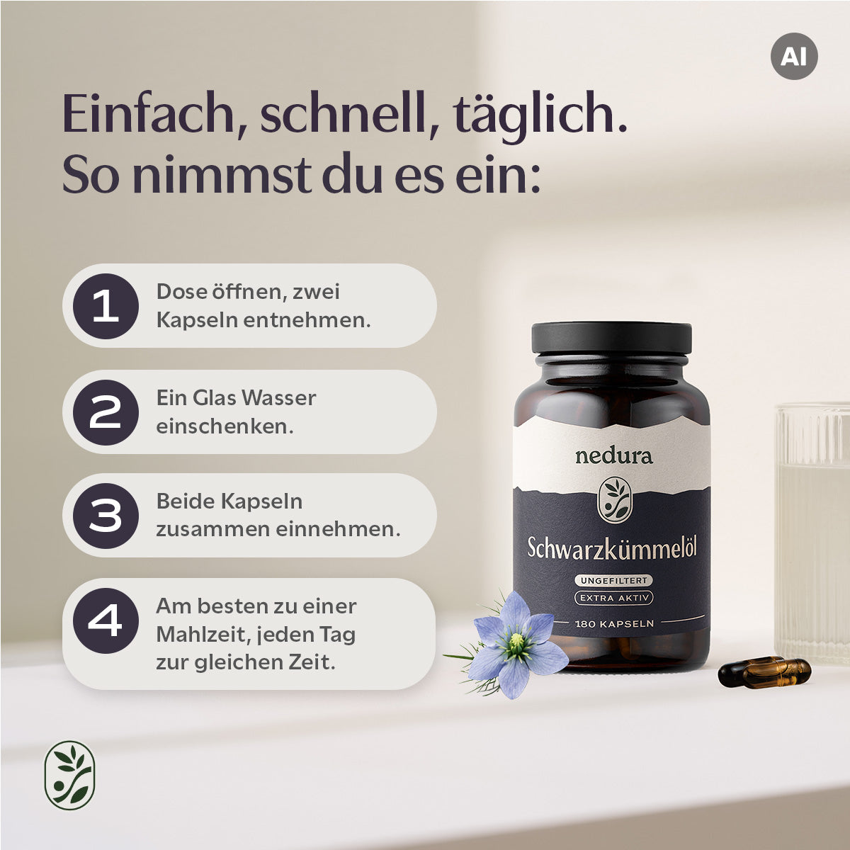 Schwarzkümmelöl Kapseln extra aktiv ungefiltert - 60 Kapseln - nedura